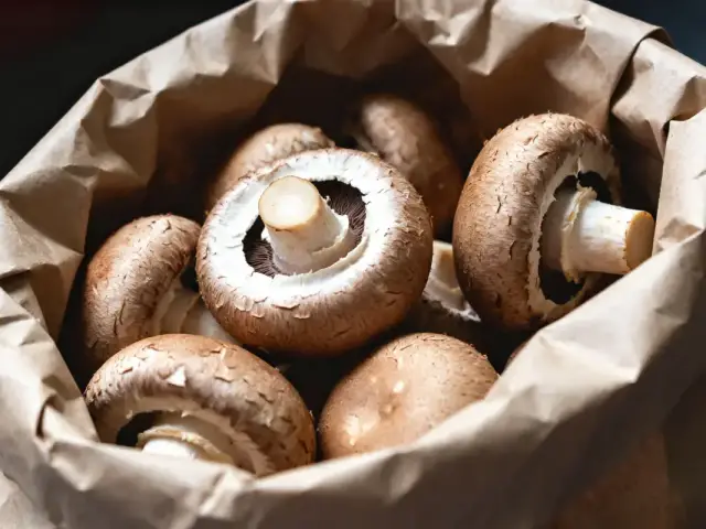 Champignons frais dans un sac en papier pour conserver les champignons frais efficacement