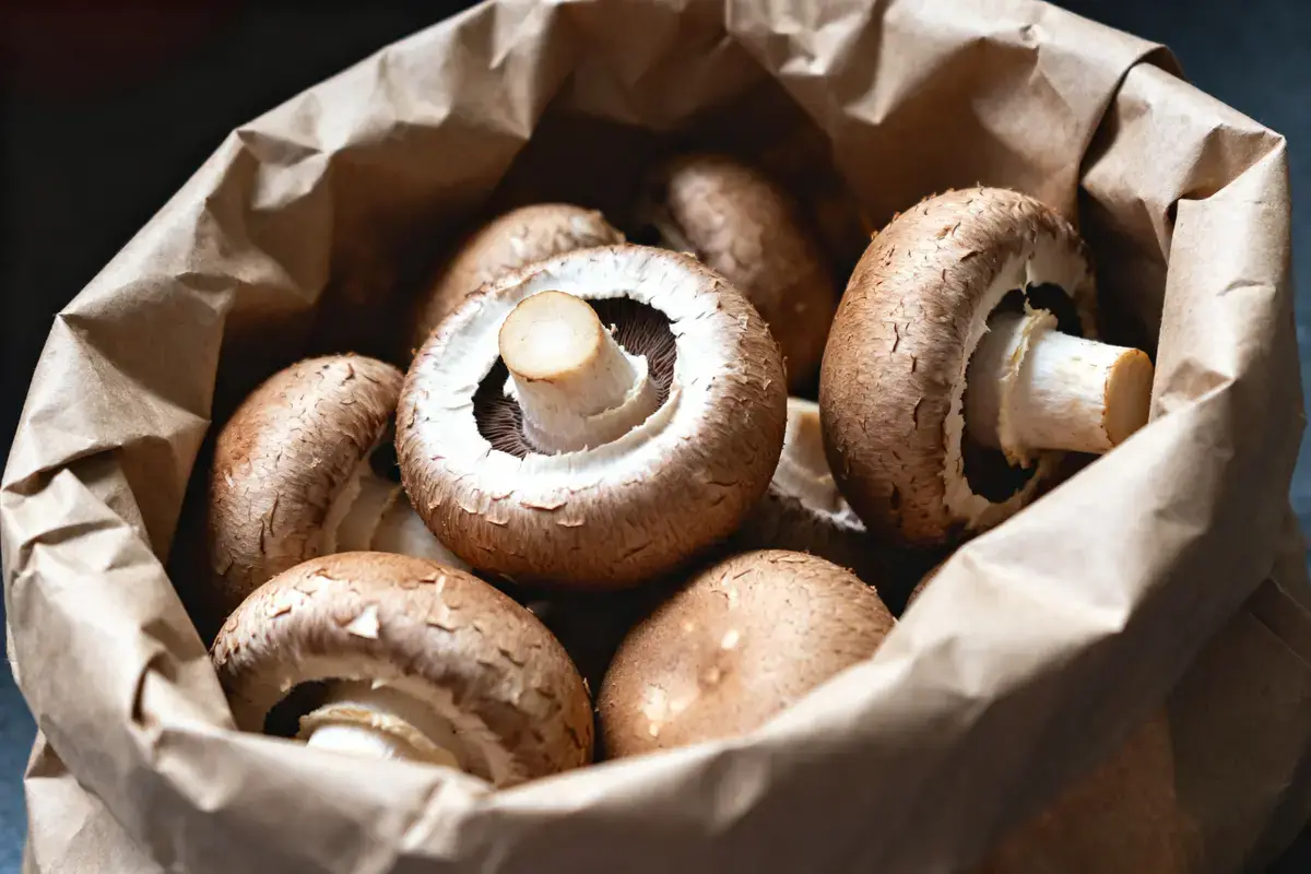 Champignons frais dans un sac en papier pour conserver les champignons frais efficacement
