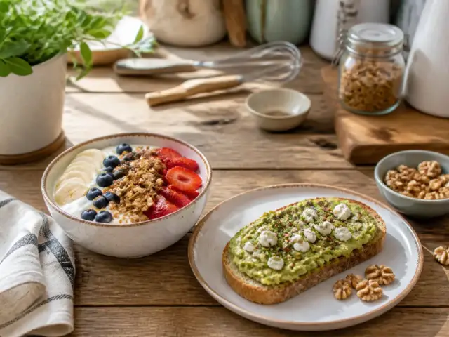 Bol de yaourt aux fruits et tartine d'avocat pour déjeuner sur maviehealthy.com