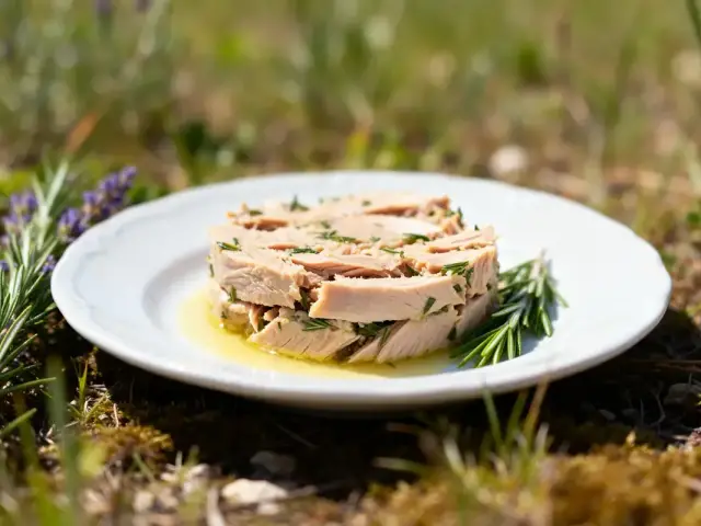 Assiette de thonine mariné aux herbes, mise en valeur par la recette de thonine provençale